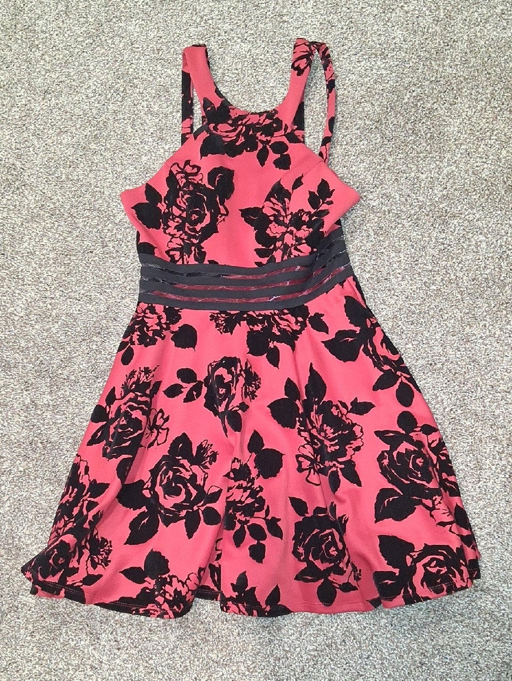 City Studio Red and Black Floral Fit-and-Flare Dress